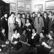 Eleanor Roosevelt gathered with the women reporters who were given exclusive access to her press conferences.